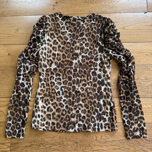 INC | Cheetah Print Long Sleeve Mesh Top | Size L | Ruched Puffed Sleeve Wild - Picture 2 of 11